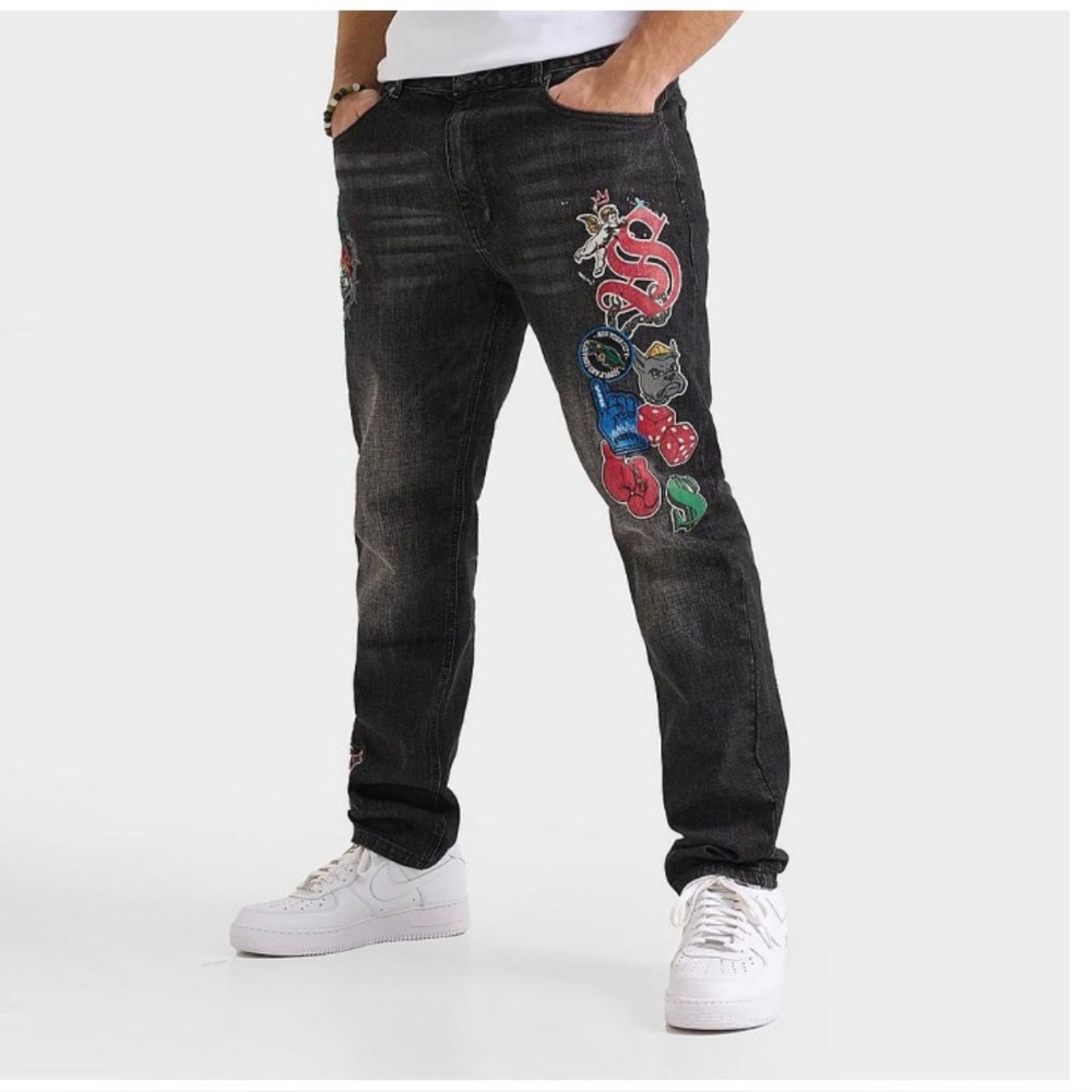 Men's Black Embroidered Jeans supply and demand
